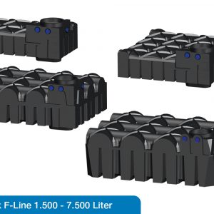 Vier Modelle der Regenwasserzisterne Flachtank F-Line.