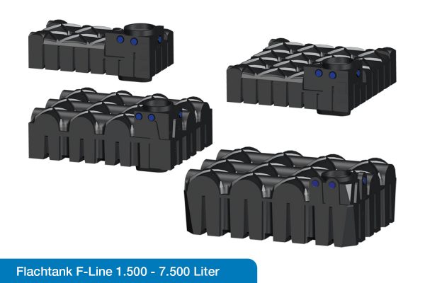 Vier Modelle der Regenwasserzisterne Flachtank F-Line.