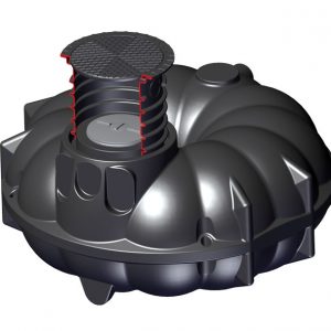 Trinkwassertank mit aufgeschnittenem Schacht.